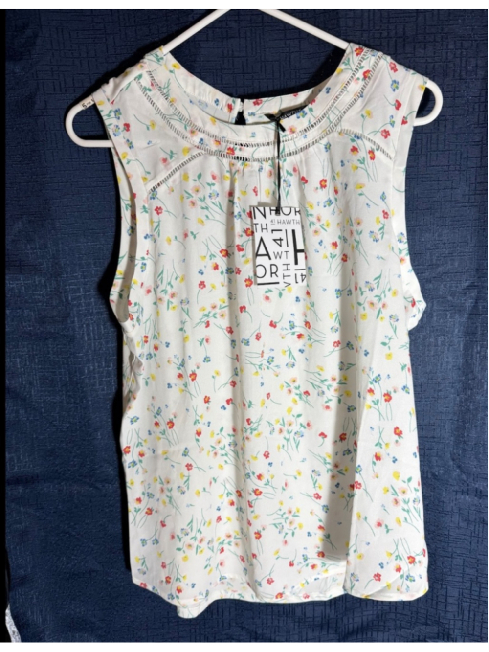 Women's HAWTHORN Floral Tank Top XL White cottagecore summer dressy chic
